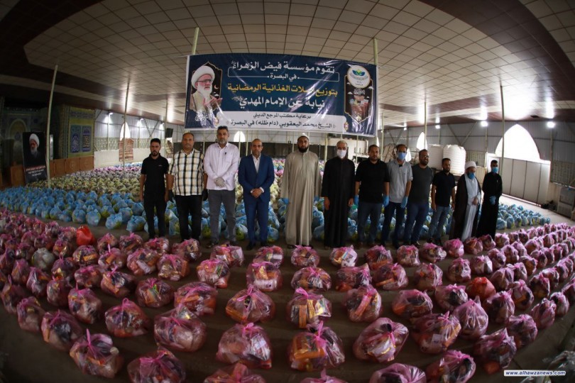 مكتب المرجع اليعقوبي في البصرة يوزع 2500 سلة غذائية للفقراء والمتعففين 